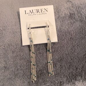 Earrings - long silver with blue accents